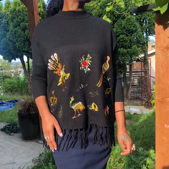 Keyingyi Embroidered Cashmere Blend Fringe Sweater - Picture 6 of 7